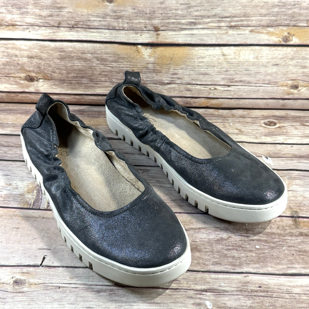 Vionic Womens Gray Metallic Silver Uptown Ballet Flat Slip On Comfort Shoes 9.5